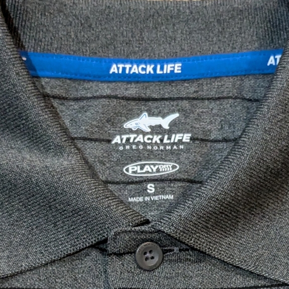 NWT Greg Norman Attack Life Size Small 5 Iron Gray Striped Polo Shirt - Picture 3 of 5